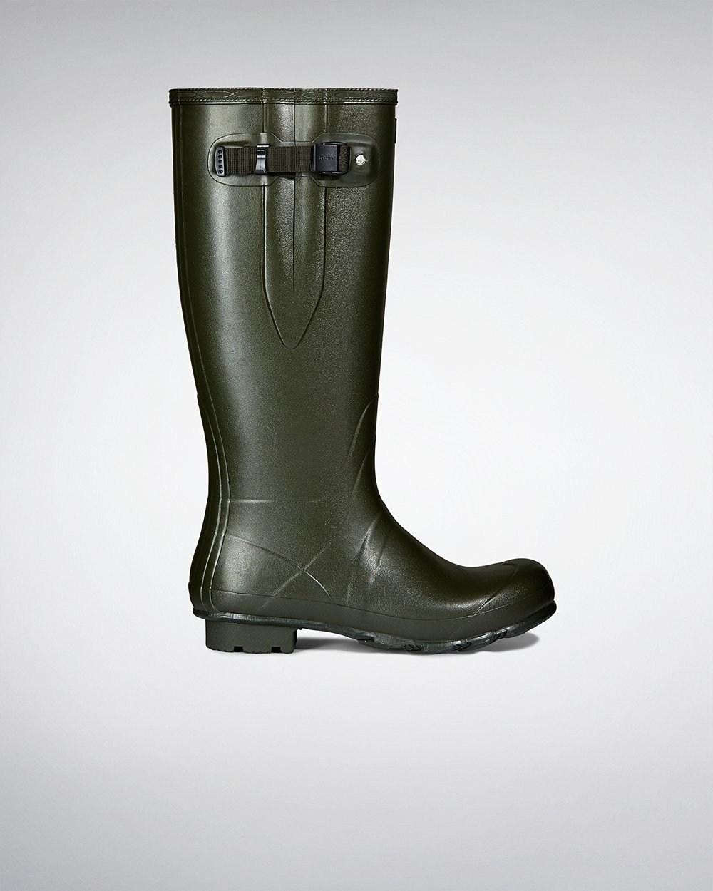 Botas de Lluvia Altas Hunter Hombre - Norris Field Side Adjustable Neoprene Lined - Verde Oscuro Oli